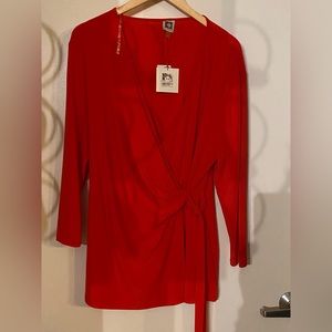 New Red Orange Anne Klein Knit Top, XL